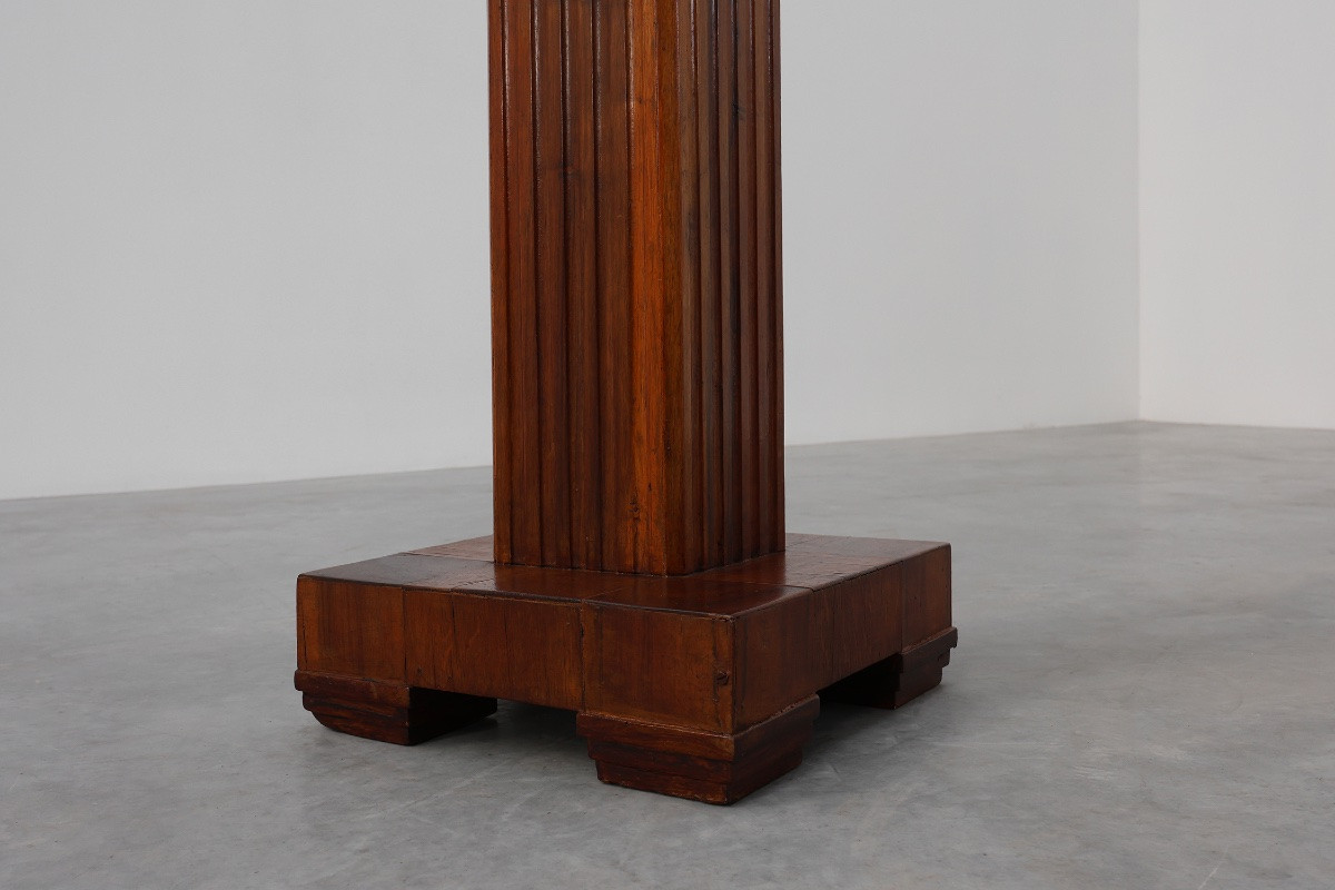 Art Deco Oak And Red Marble Side Table Or Pedestal Table, France, 1920s-photo-5