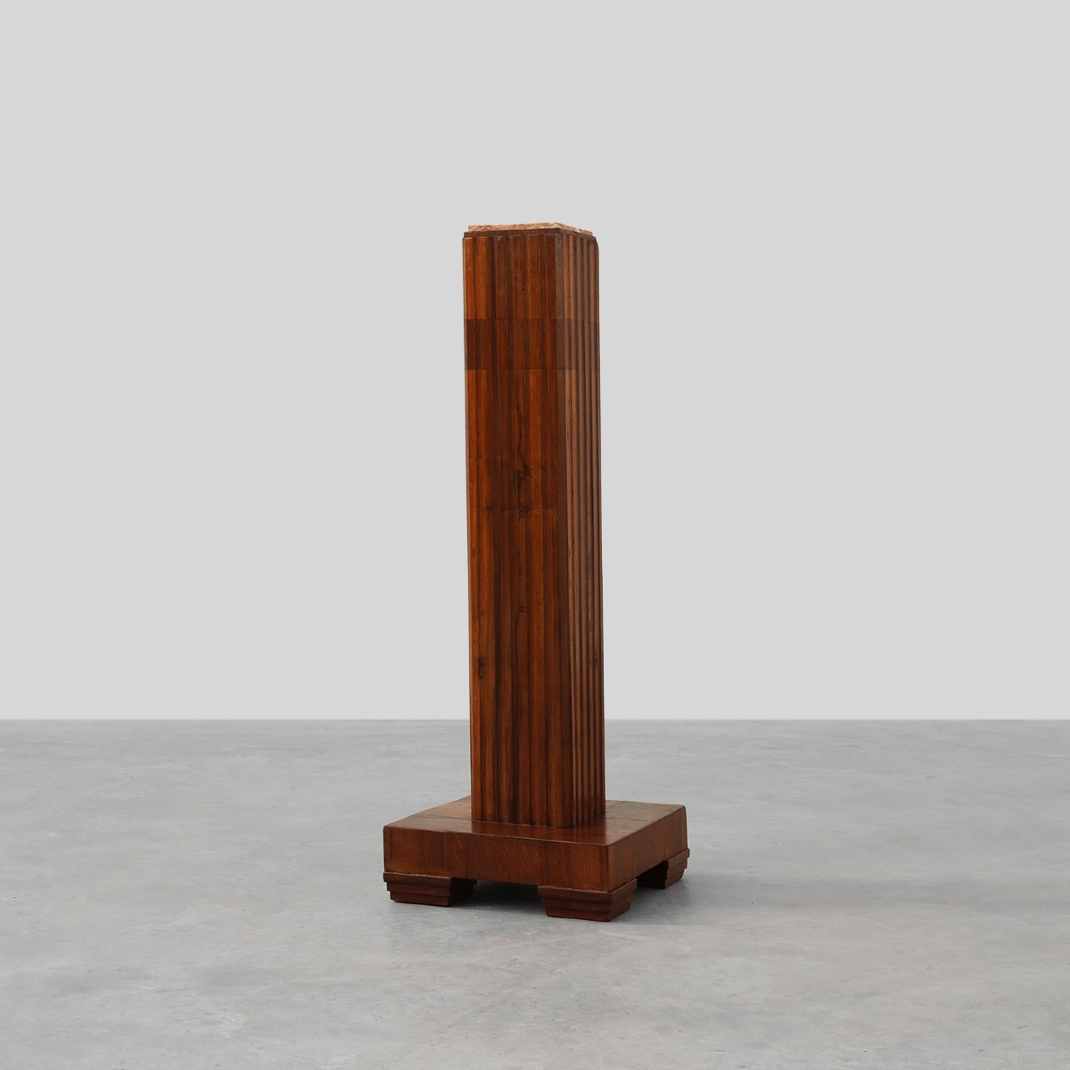 Art Deco Oak And Red Marble Side Table Or Pedestal Table, France, 1920s