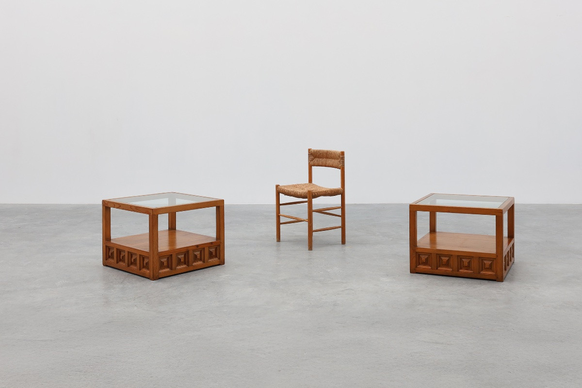 Pair Of Biosca Square Pine Coffee Tables, Spain, 1960s.-photo-2