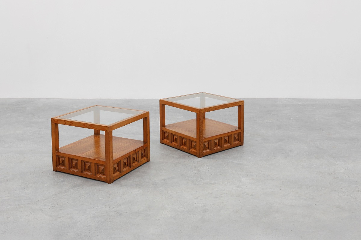 Pair Of Biosca Square Pine Coffee Tables, Spain, 1960s.-photo-3
