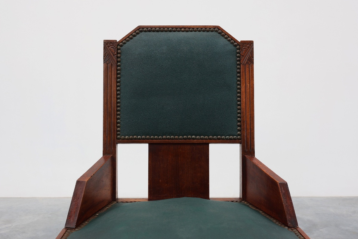 Ensemble de 6 chaises de salle à manger Art Déco en bois avec revêtement d'origine, 1930-photo-2