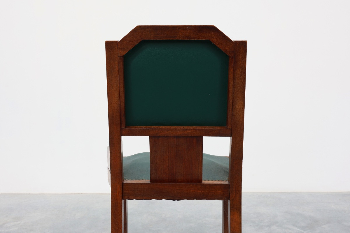 Ensemble de 6 chaises de salle à manger Art Déco en bois avec revêtement d'origine, 1930-photo-4