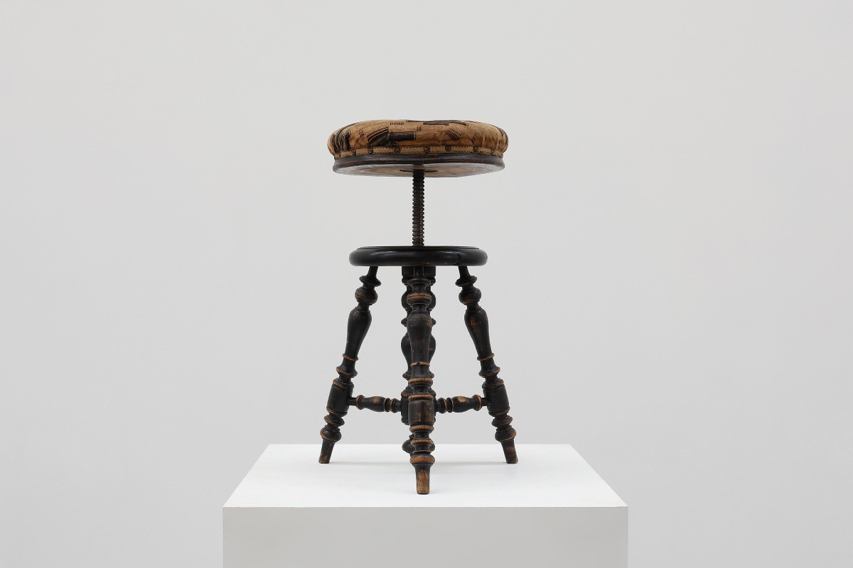 Tabouret de piano Art Déco réglable avec revêtement d'origine, France, années 1920-photo-2