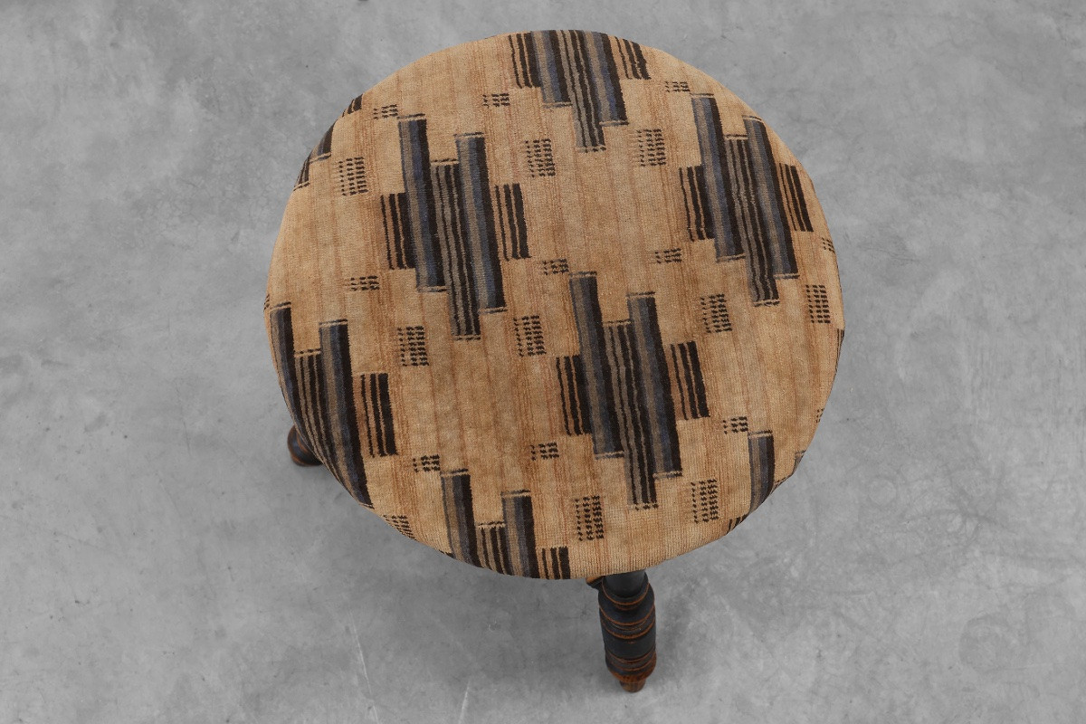 Tabouret de piano Art Déco réglable avec revêtement d'origine, France, années 1920-photo-3