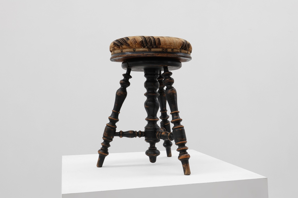 Tabouret de piano Art Déco réglable avec revêtement d'origine, France, années 1920-photo-2