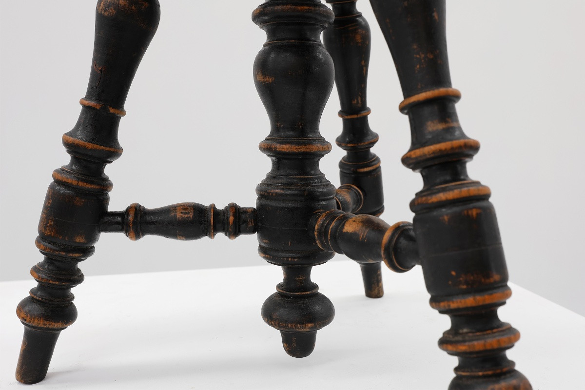 Tabouret de piano Art Déco réglable avec revêtement d'origine, France, années 1920-photo-3