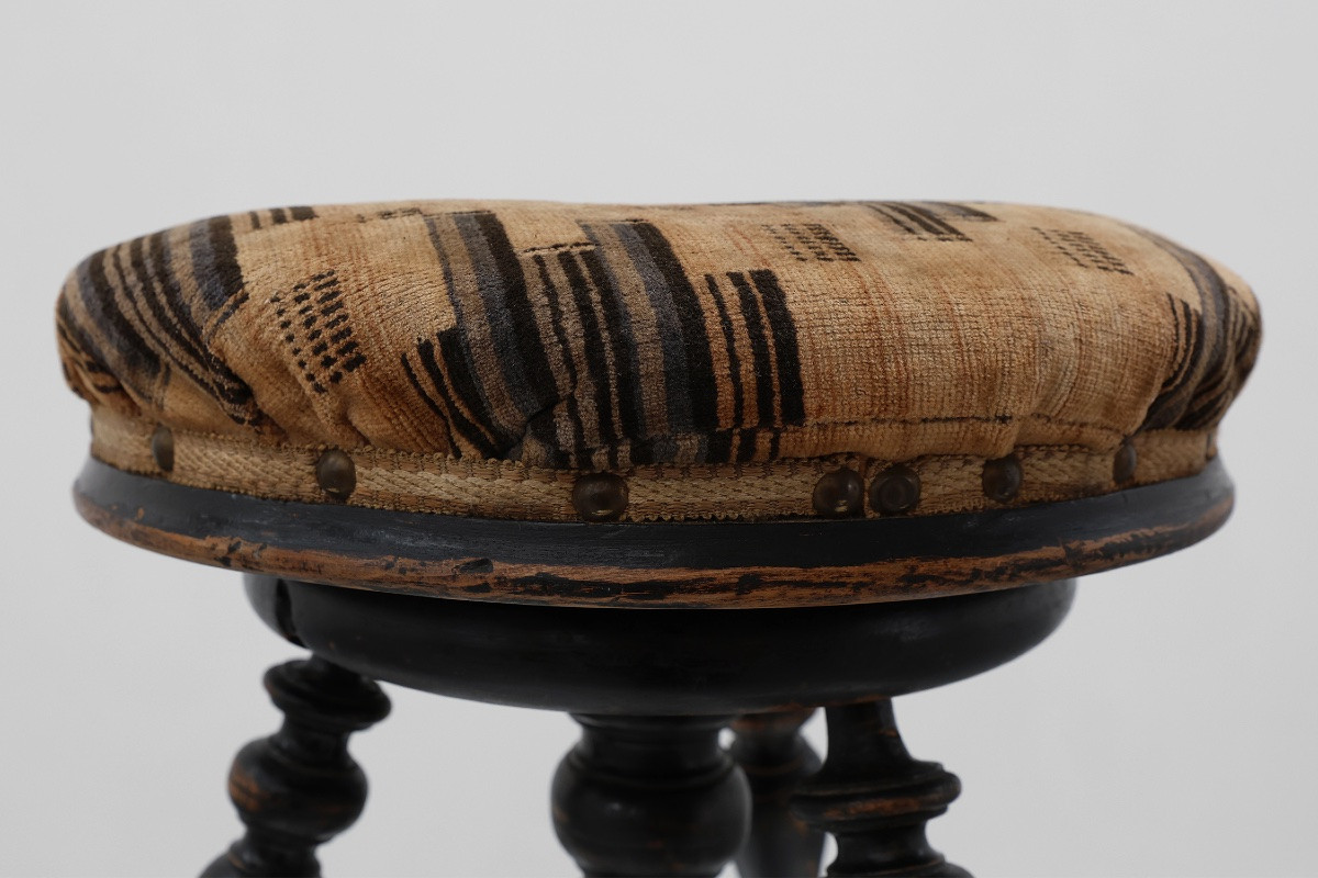 Tabouret de piano Art Déco réglable avec revêtement d'origine, France, années 1920-photo-5