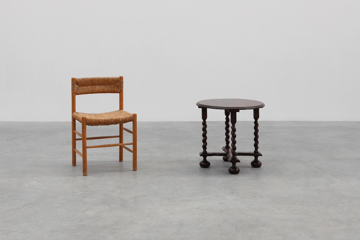 Rustic Round Twisted Oak Side Table, France 1950s-photo-2