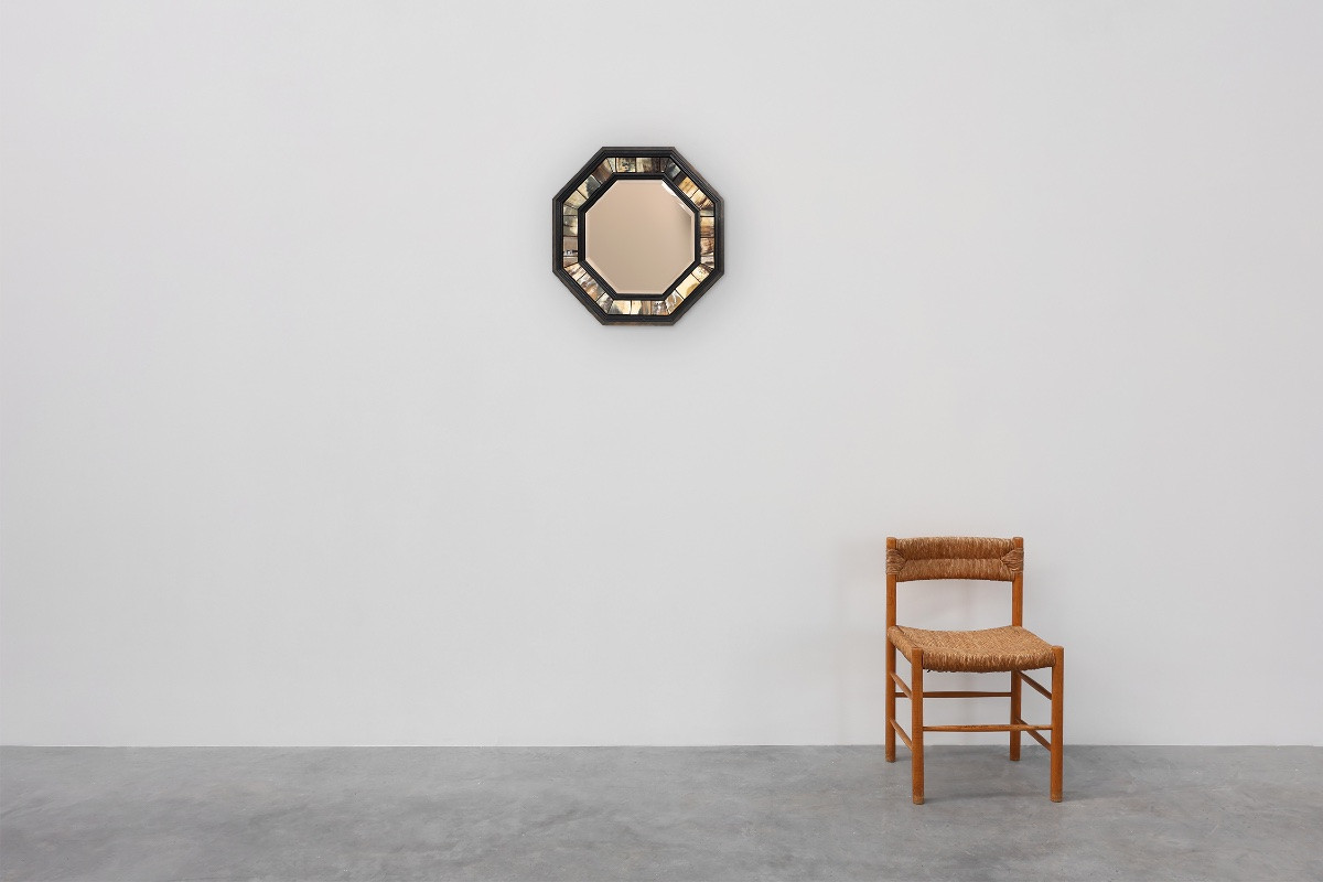 Octagonal Brass And Horn Mirror With Beveled Mirror Plate By Anthony Redmile, 1980s-photo-2