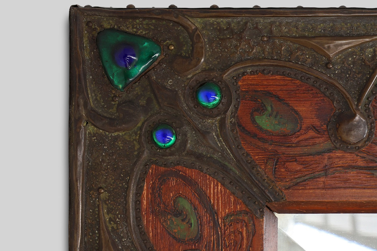 Miroir Art Nouveau à décor de paons peints à la main, France, vers 1915-photo-3