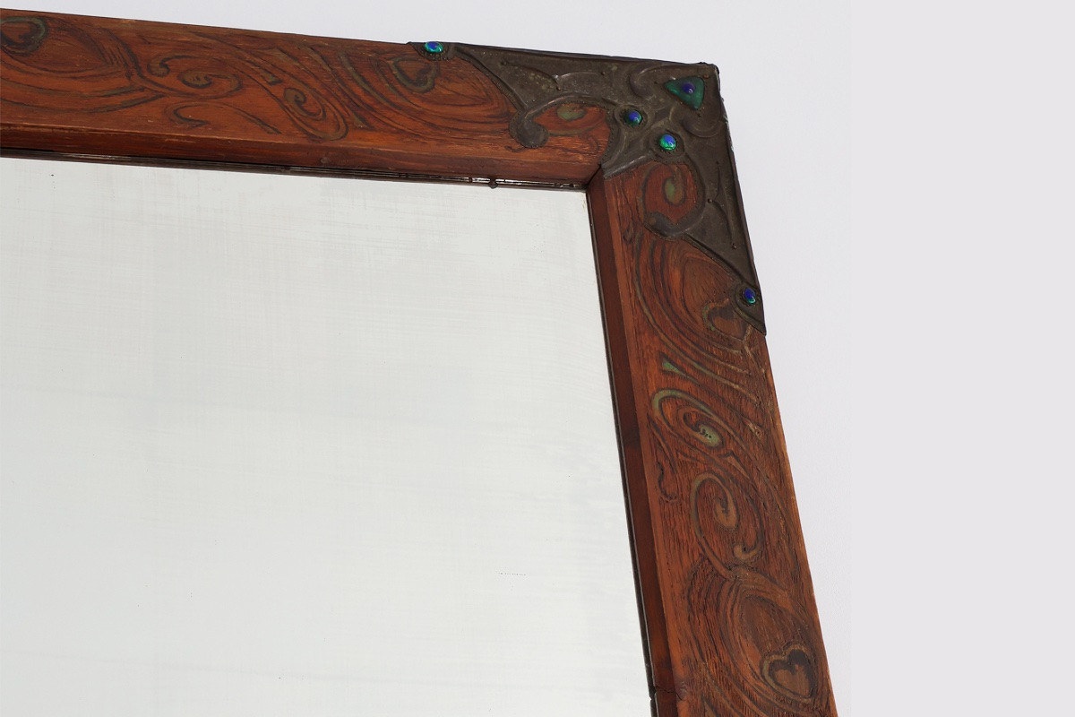 Miroir Art Nouveau à décor de paons peints à la main, France, vers 1915-photo-2