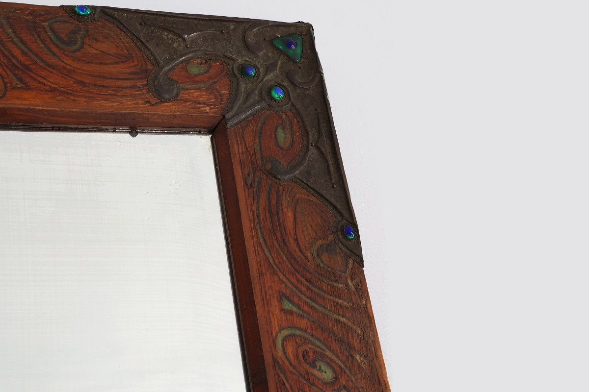 Miroir Art Nouveau à décor de paons peints à la main, France, vers 1915-photo-3
