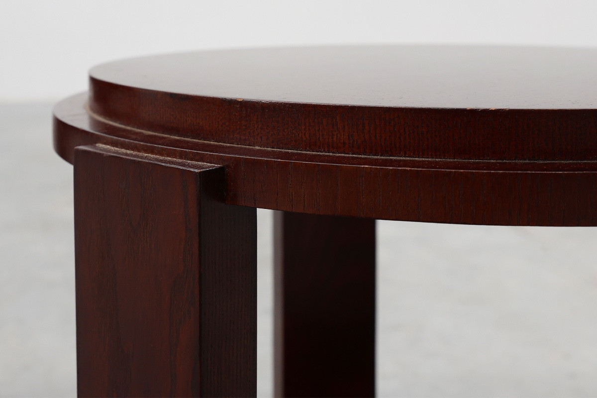 Paire de deux tables d'appoint rondes en bois et métal, Belgique, vers 1980-photo-3