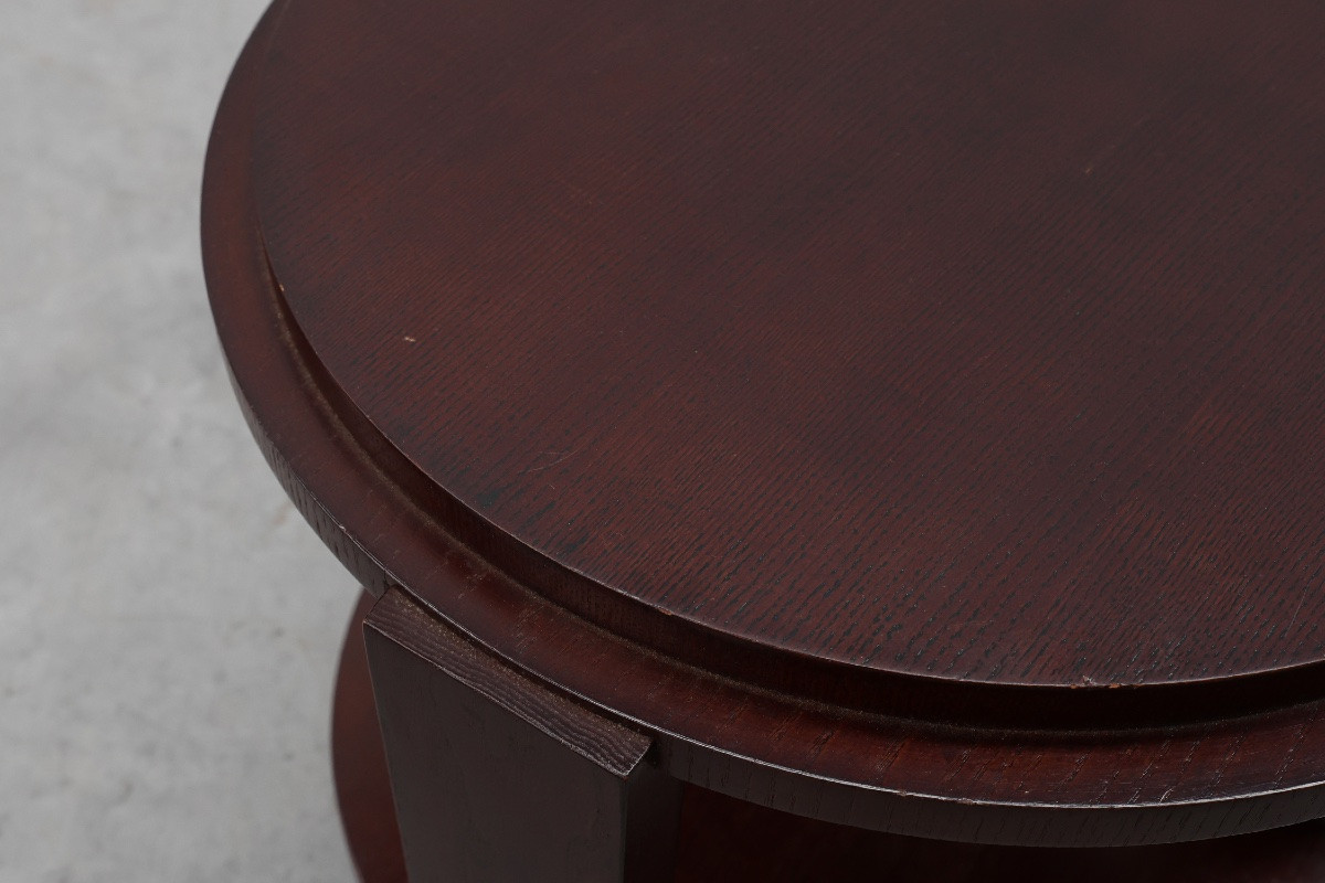 Paire de deux tables d'appoint rondes en bois et métal, Belgique, vers 1980-photo-4