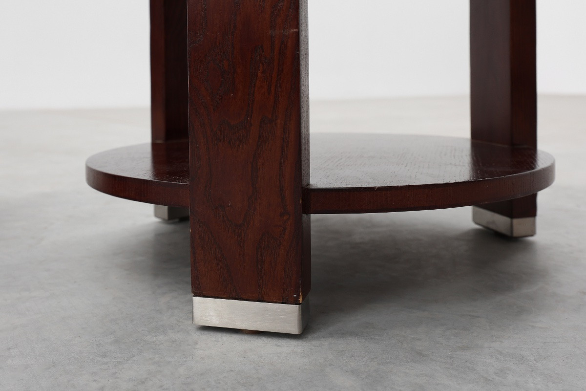 Paire de deux tables d'appoint rondes en bois et métal, Belgique, vers 1980-photo-5