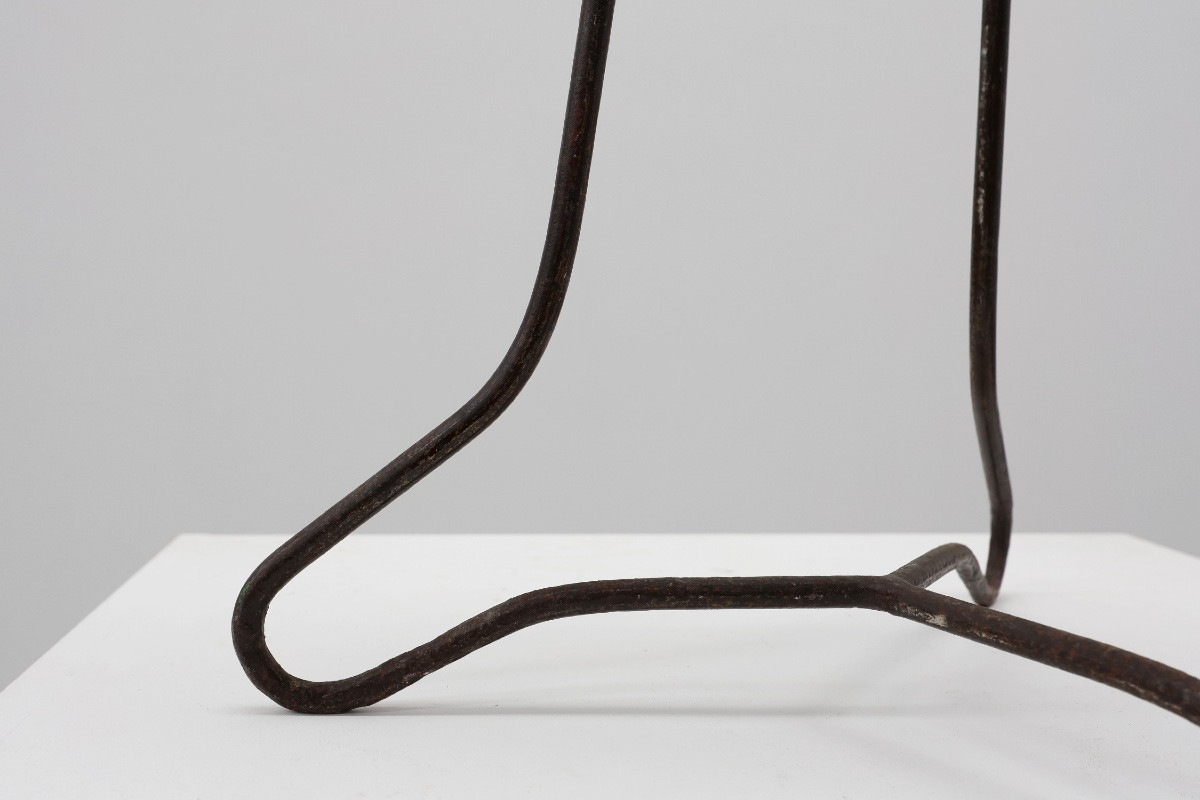 Tabouret industriel moderniste en fer et lattes de chêne, France vers 1910-photo-6