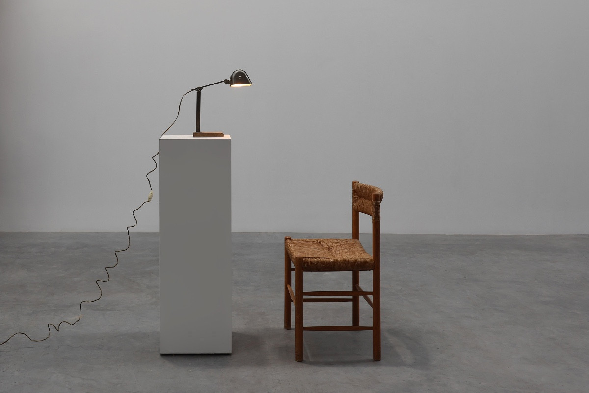 Lampe de bureau Art Déco en métal et travertin, Belgique, années 1930-photo-2