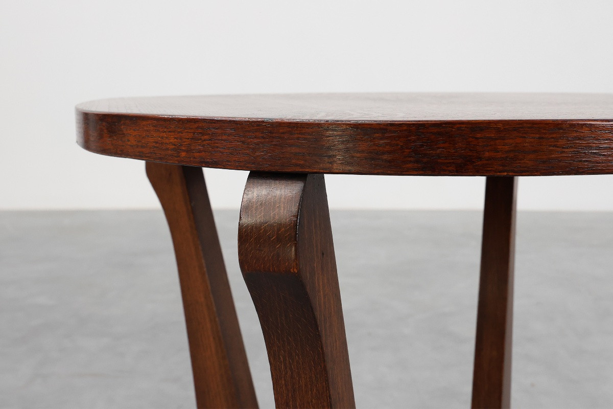 Art Deco Oak Side Table With Sculptural Base And Geometric Top, Belgium, 1920-photo-4
