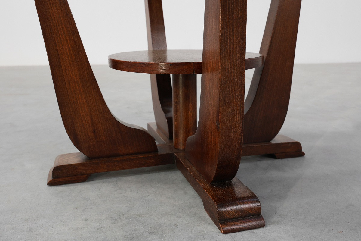Art Deco Oak Side Table With Sculptural Base And Geometric Top, Belgium, 1920-photo-4