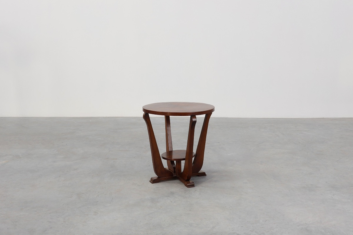 Art Deco Oak Side Table With Sculptural Base And Geometric Top, Belgium, 1920-photo-6