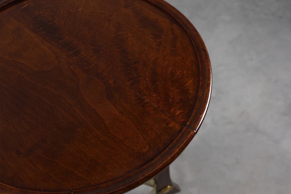 Table piédestal Art Nouveau en bois et laiton, Belgique, vers 1910-photo-5