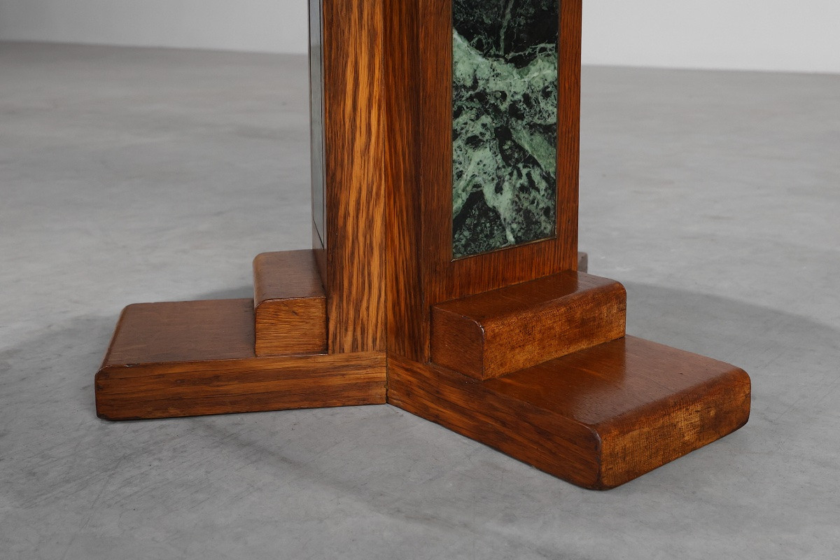 Art Deco Low Table In Oak And Green Marble, France, 1920-photo-4
