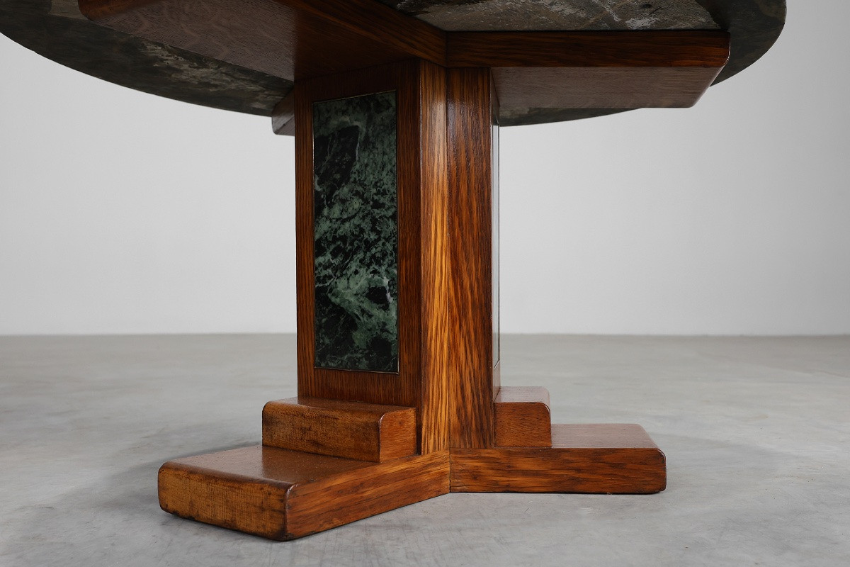 Art Deco Low Table In Oak And Green Marble, France, 1920-photo-4