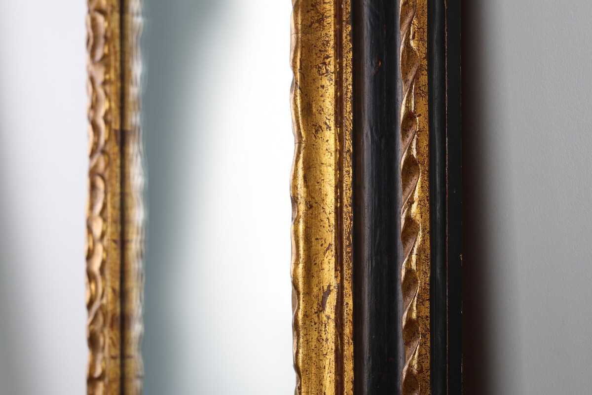 Miroir baroque sculpté en  bois noir et doré, France, années 1850-photo-5