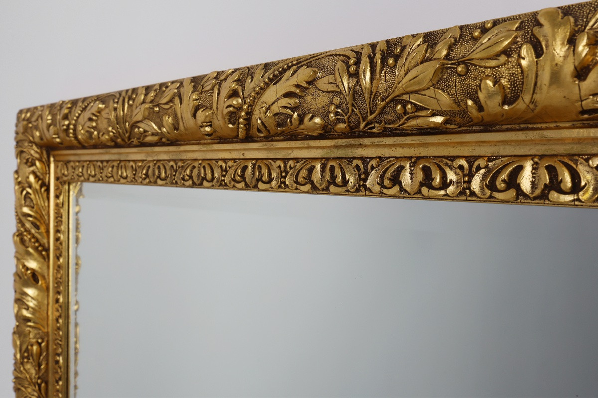 Large Rustic French Baroque Wall Mirror In Oak, Circa 1850-photo-3