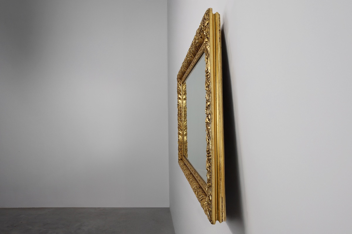 Large Rustic French Baroque Wall Mirror In Oak, Circa 1850-photo-4