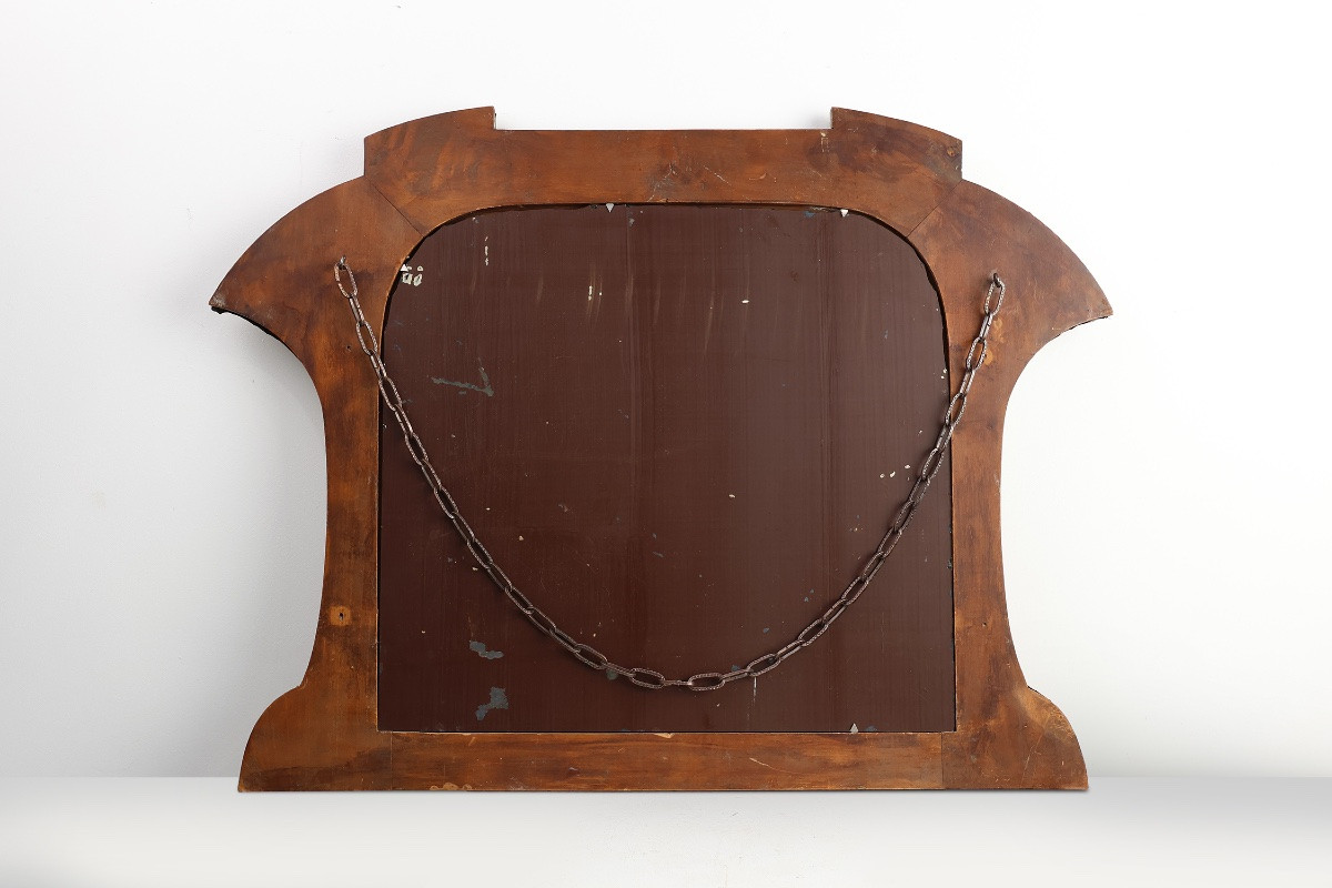 Art Nouveau Mirror In Brass And Glass Marquetry, Signed Ah Villaket, France Circa 1910-photo-8