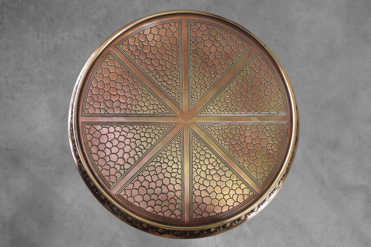 Art Deco Side Table By Daalderop In Red And Yellow Copper, Netherlands, 1900s-photo-1