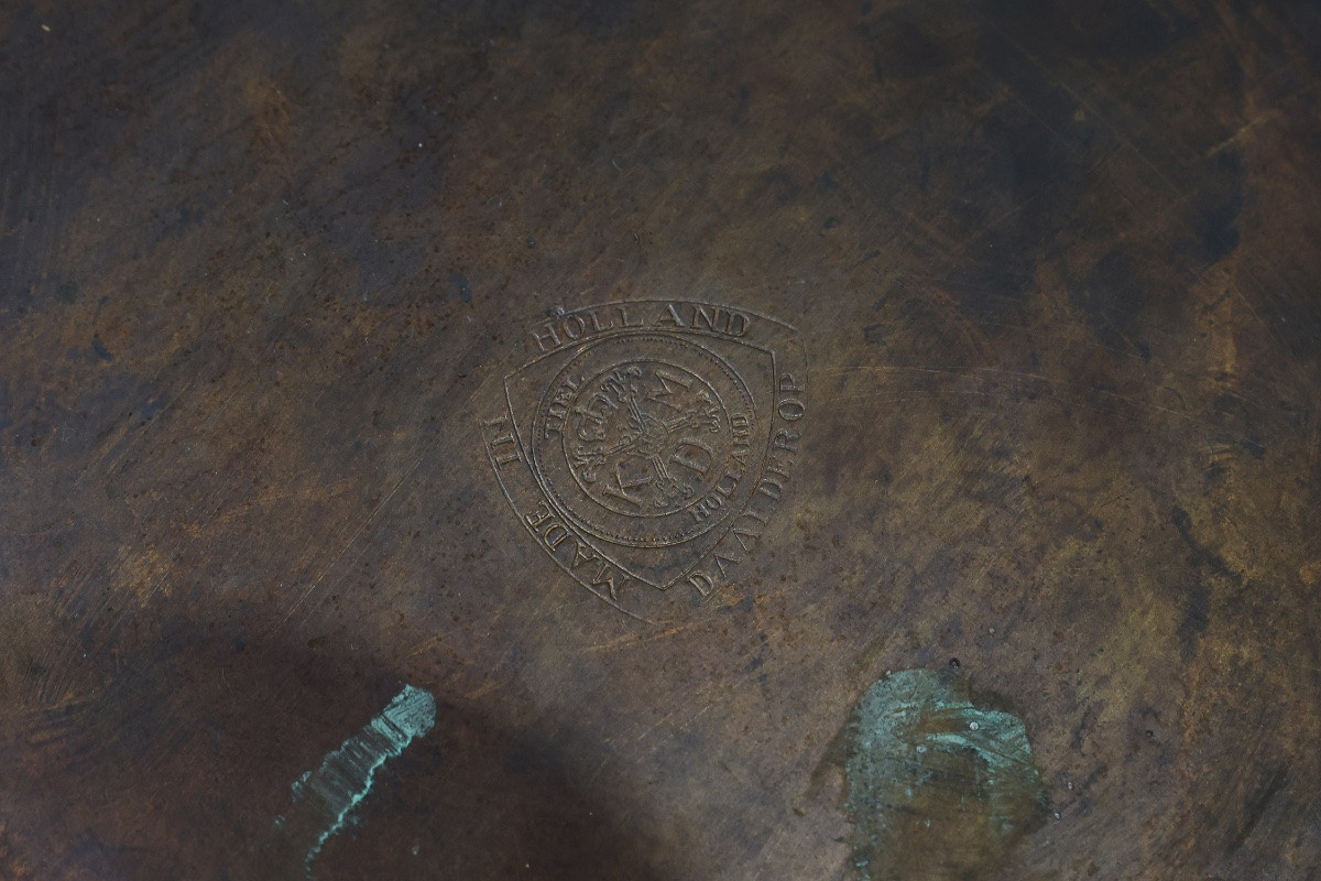 Art Deco Side Table By Daalderop In Red And Yellow Copper, Netherlands, 1900s-photo-8