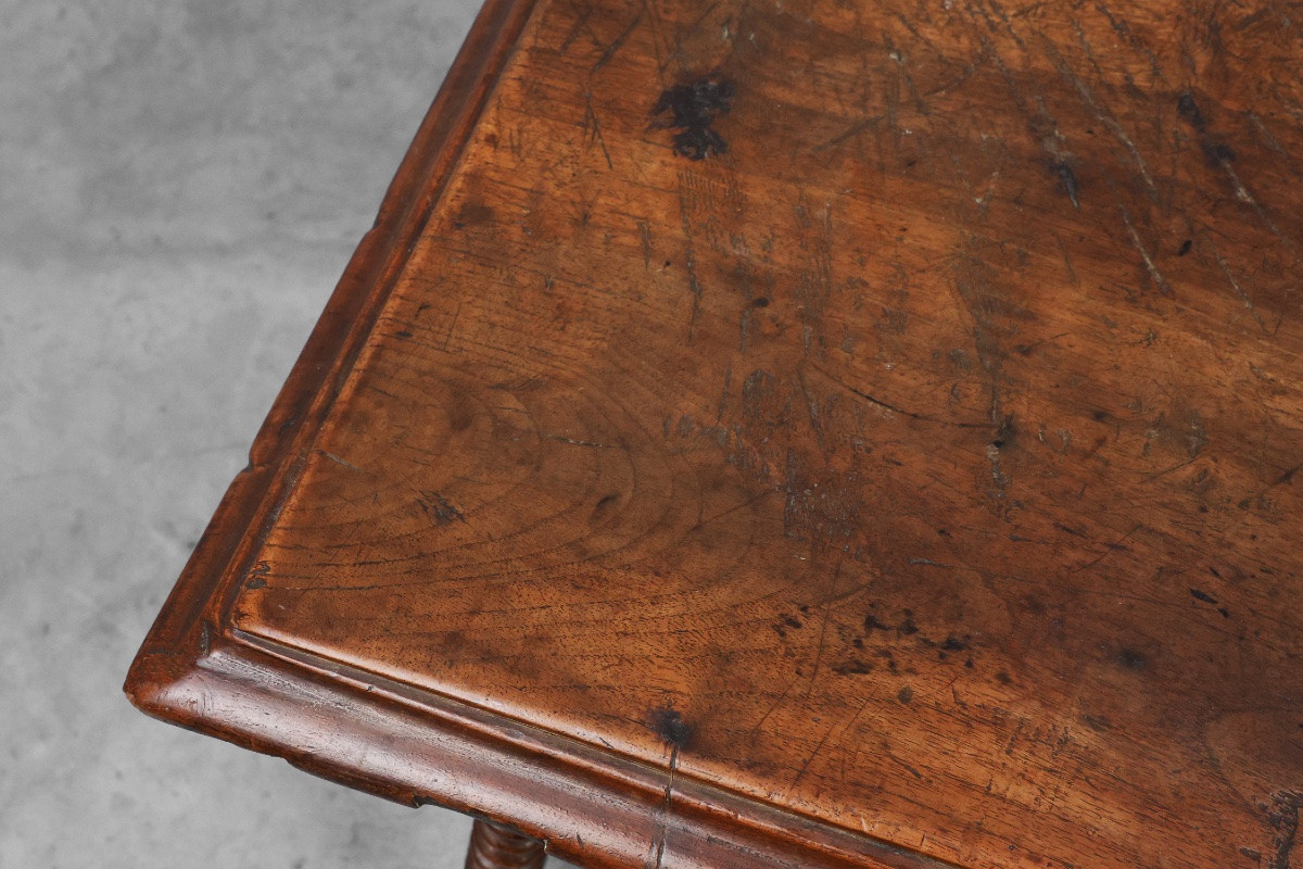 Antique Oak Side Table With Turned Legs And A Stretcher, Spain, 17th Century-photo-7