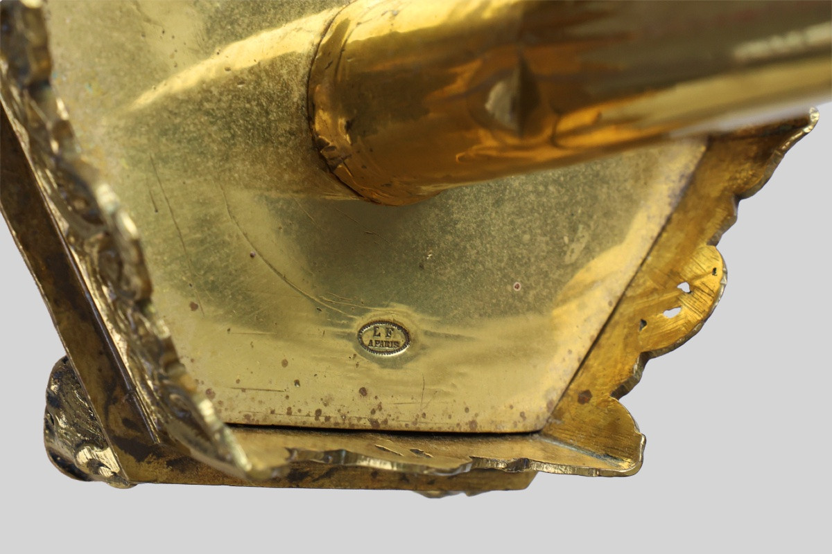 Neogotische koperen kerkkaarsenhouder, gestempeld “LL A Paris”, Frankrijk, ca. 1880-photo-4