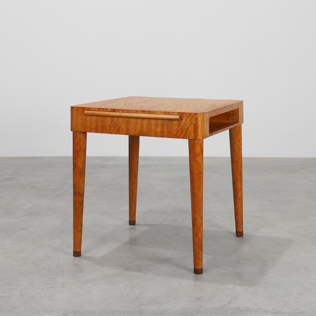 Art Deco Side Table In Birch Veneer With Drawer, France, 1920s