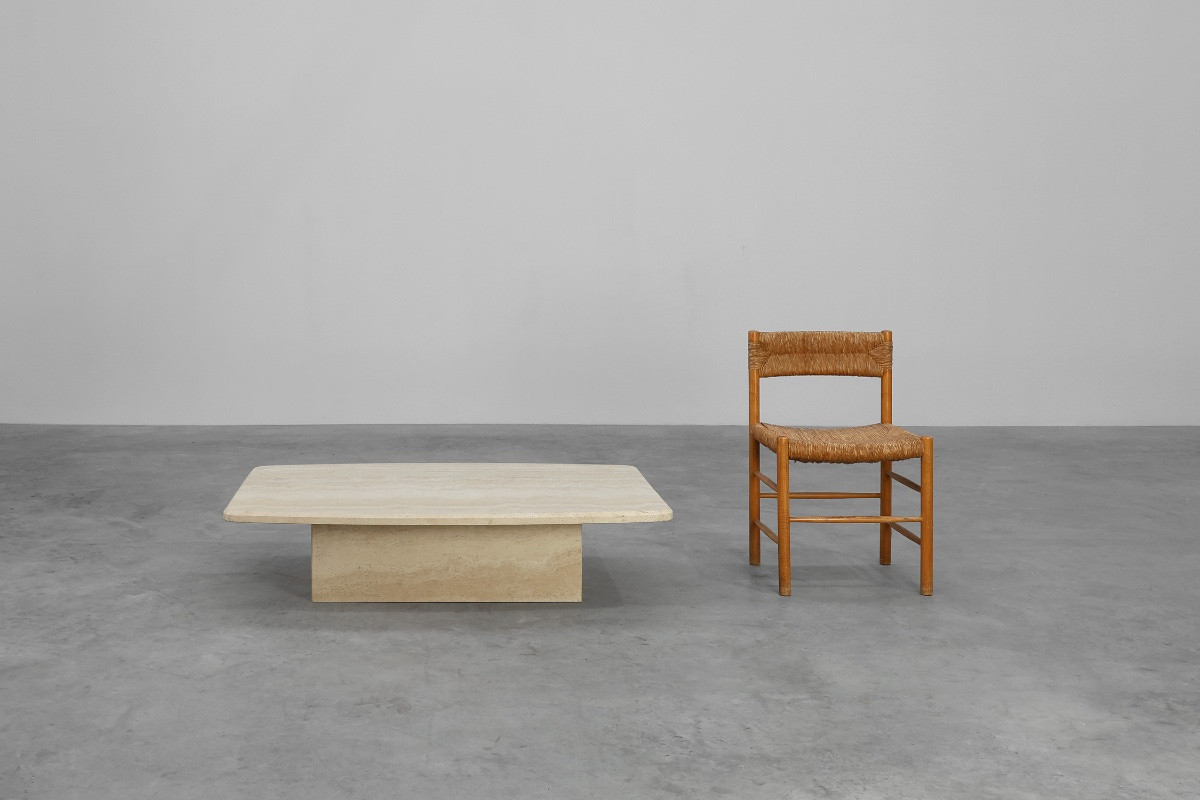 Table basse sculpturale en travertin organique, France, années 1980-photo-2