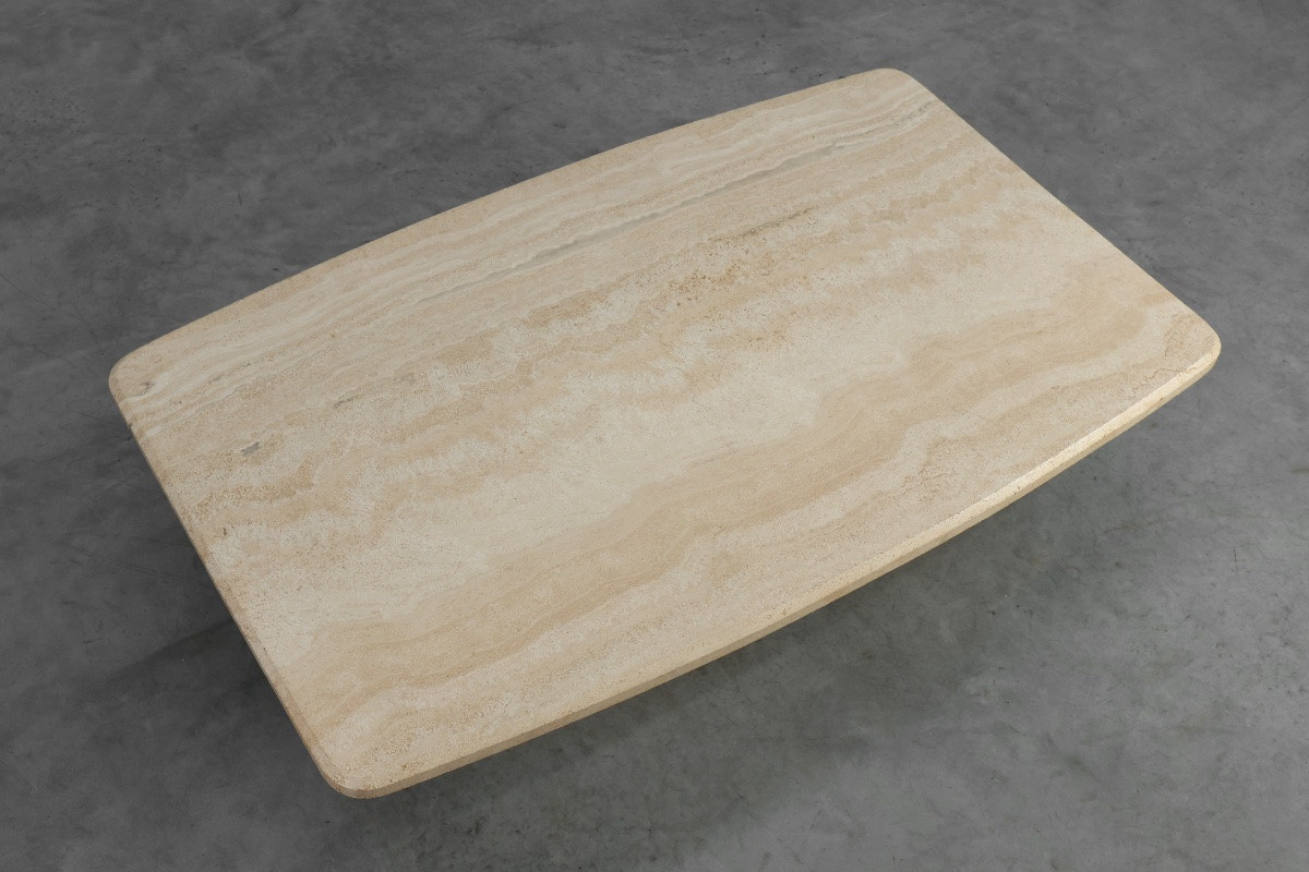 Table basse sculpturale en travertin organique, France, années 1980-photo-6