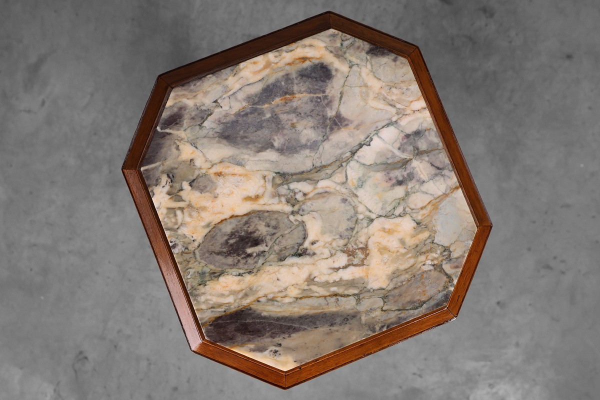 Large Art Deco Pedestal In Oak And Marble, France, 1920s-photo-2