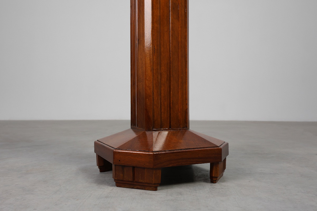 Large Art Deco Pedestal In Oak And Marble, France, 1920s-photo-5