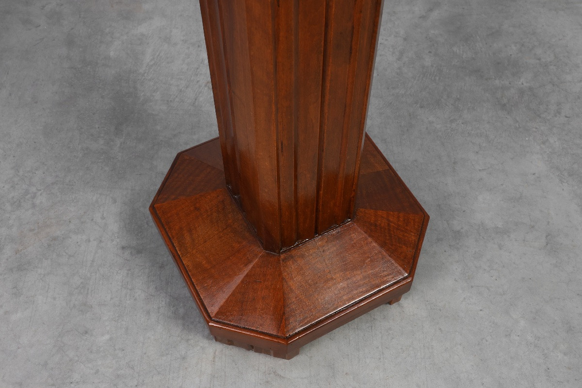 Large Art Deco Pedestal In Oak And Marble, France, 1920s-photo-6
