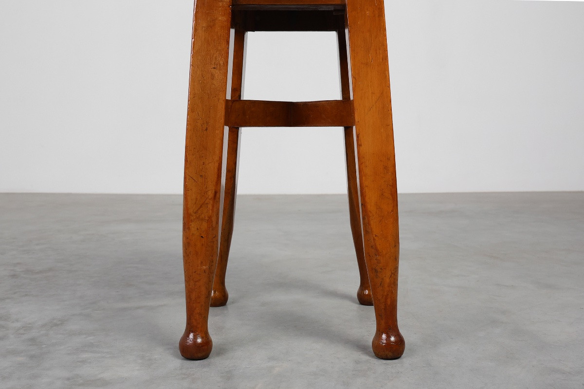 Tabouret en chêne et cuir, début Art Déco & Arts and Crafts, France, années 1920-photo-3