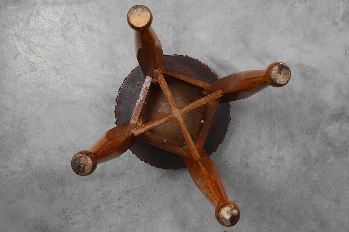 Tabouret en chêne et cuir, début Art Déco & Arts and Crafts, France, années 1920-photo-6