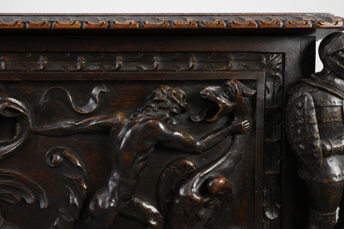 Coffre à couvertures en chêne de style néo-Renaissance français, XIXe siècle-photo-2
