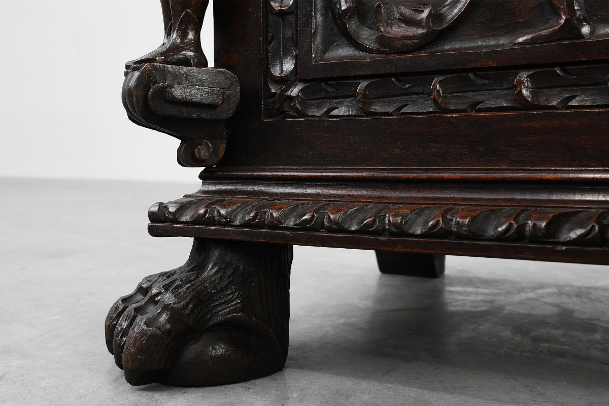 Coffre à couvertures en chêne de style néo-Renaissance français, XIXe siècle-photo-4