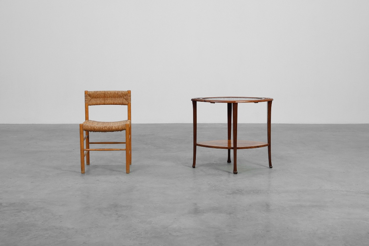 Table d'appoint Art nouveau en noyer et marbre, France, vers 1915-photo-2