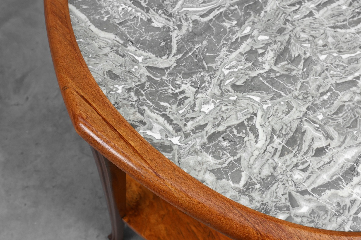 Table d'appoint Art nouveau en noyer et marbre, France, vers 1915-photo-4