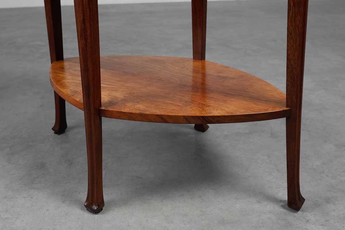 Table d'appoint Art nouveau en noyer et marbre, France, vers 1915-photo-5