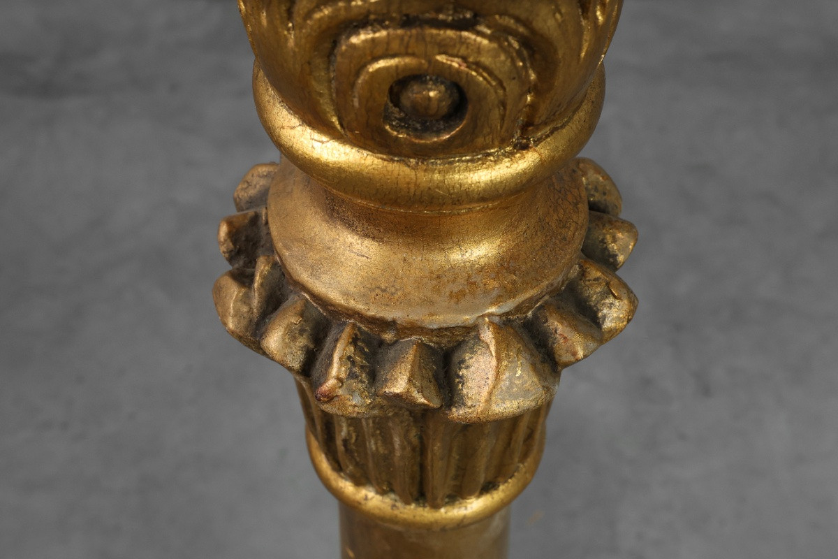 Pair Of Giltwood Pedestals Decorated With Plaster, France, 19th Century-photo-4