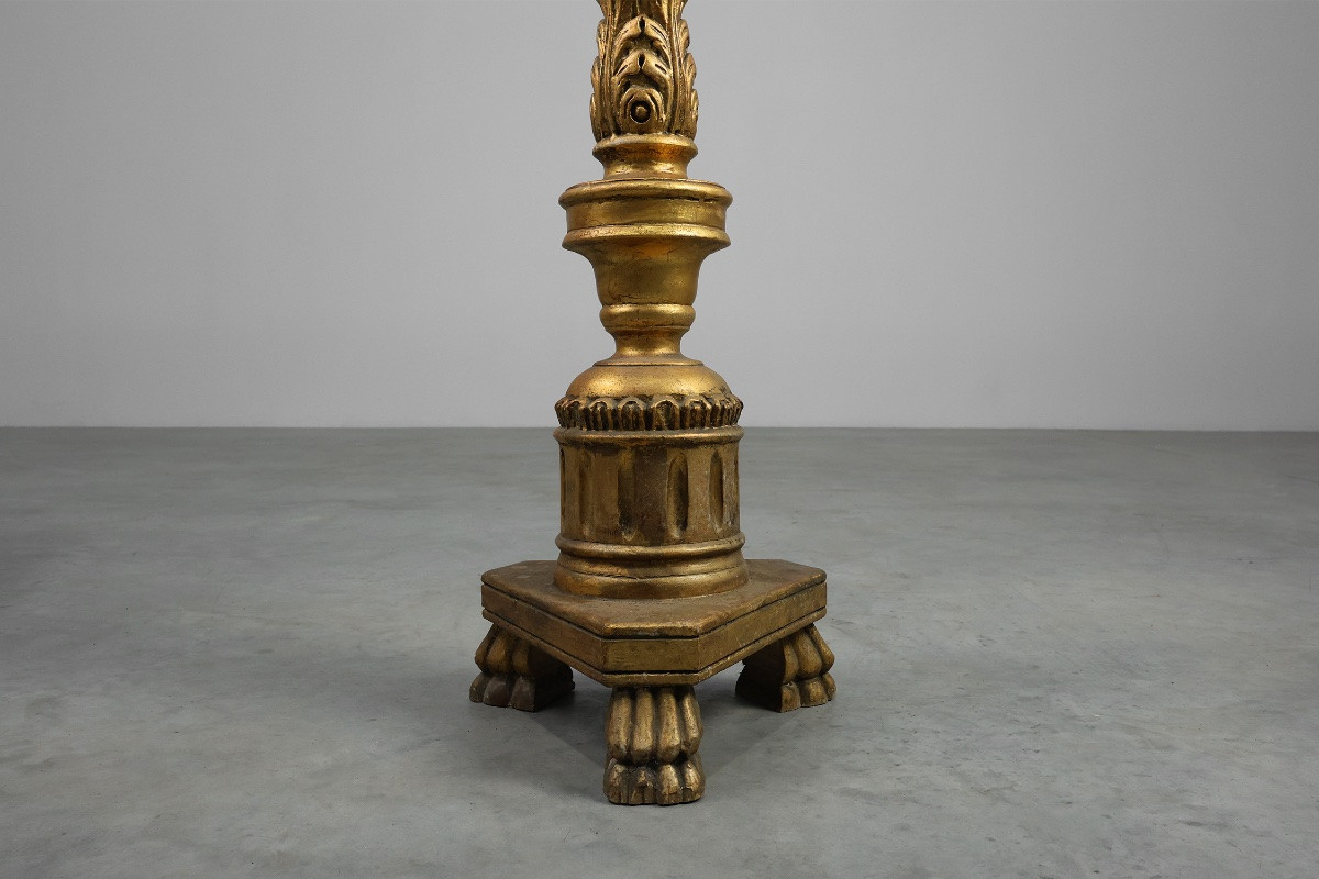 Pair Of Giltwood Pedestals Decorated With Plaster, France, 19th Century-photo-6